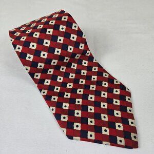 Liberty of London 100% Silk Men's Tie red Blue Cream Diamonds and Polka Dots